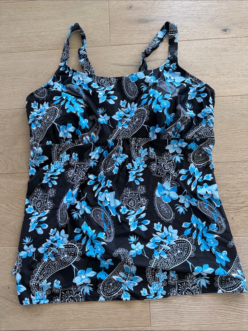 Holipick Tankini Top Black and Blue Floral Paisley Women's Swim Tank Size 26W